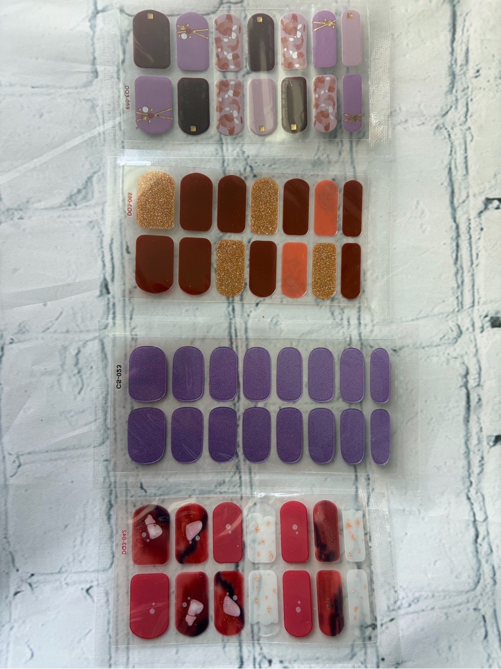4 Pack Purple and Red Nail Wrap Set - Multi-Design Press-On Nail Stickers